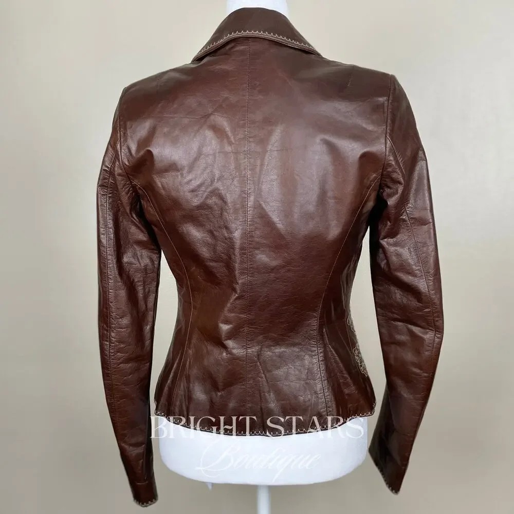 Rare Embroidered Leather Blazer Jacket ASO Lorelai Gilmore Phoebe Buffay Friends - Picture 6 of 11